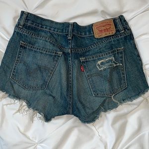 Distressed denim shorts